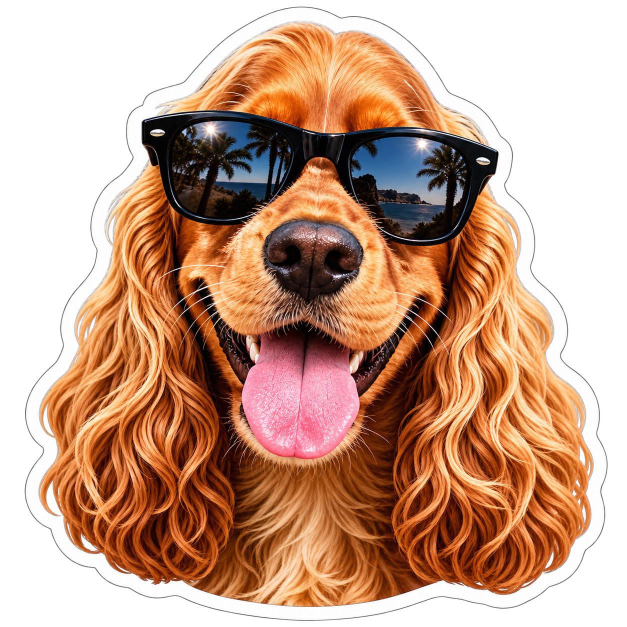 Sticker of a cocker spaniel wearing black sunglasses